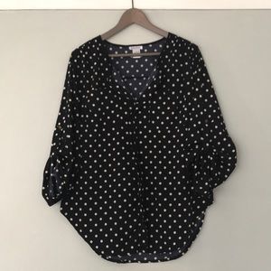 Cute navy and cream polka dotted blouse